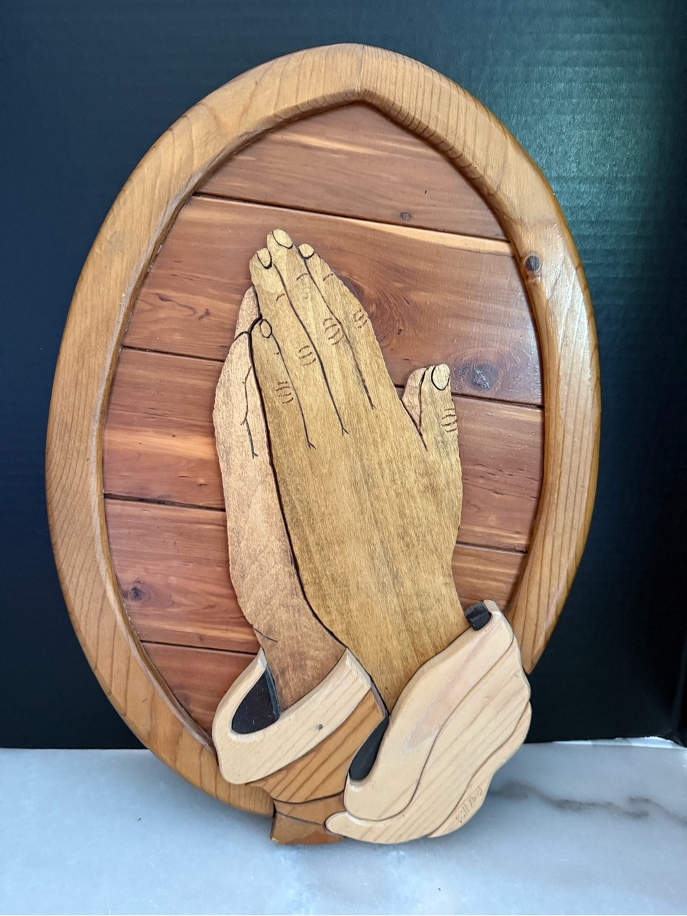 3D Praying Hands Artist Signed Wooden Plaque Wall Hanging Prayers Religious
